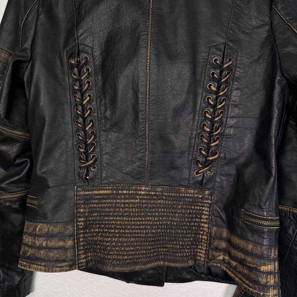 Wilsons Vintage USA Leather Jacket Women Small Lace Up Distressed Biker Moto - Picture 8 of 12